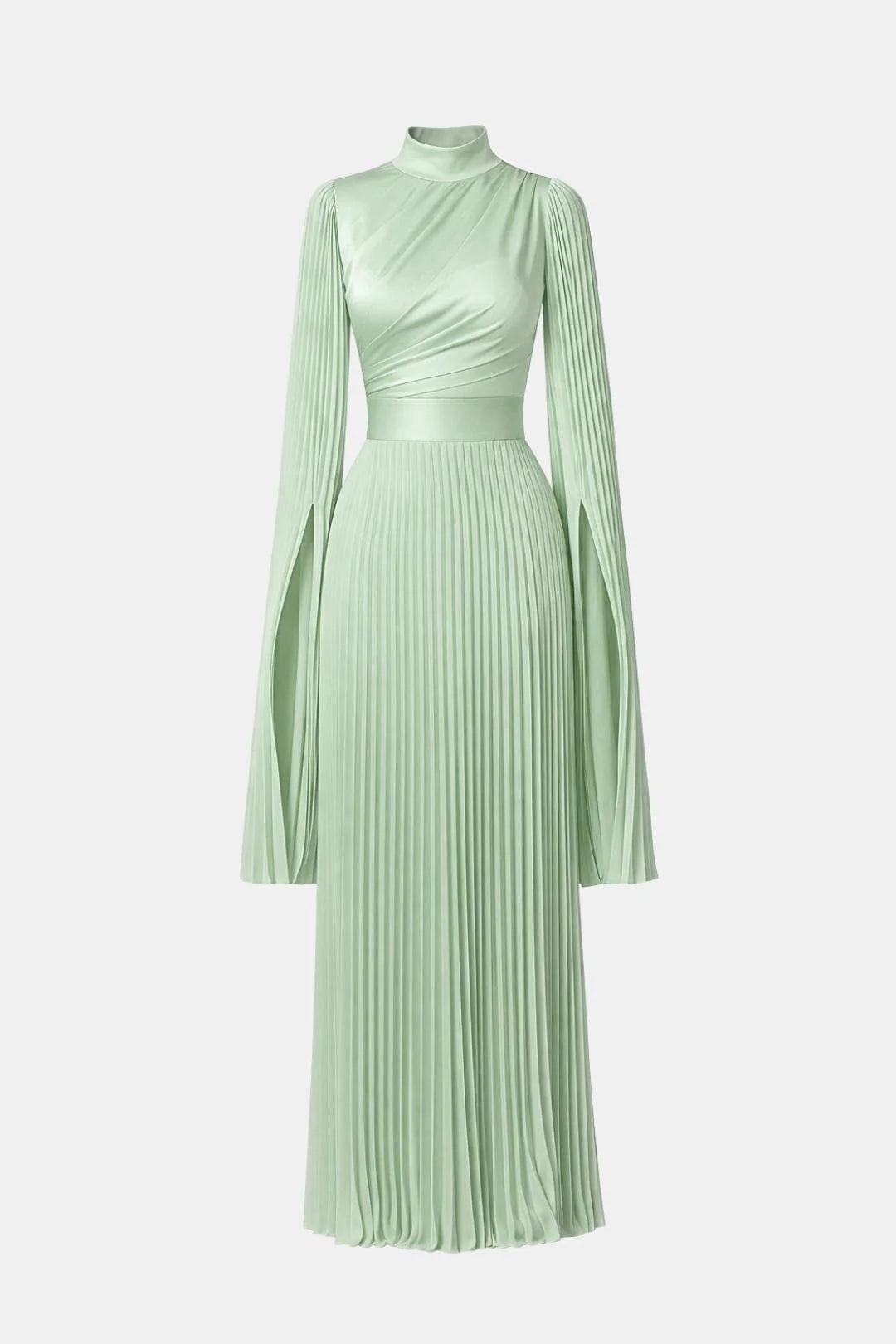 Zuzan | Women’s Draped Long Sleeve High Neck Pleated Maxi Dress