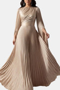 Zuzan | Women’s Draped Long Sleeve High Neck Pleated Maxi Dress