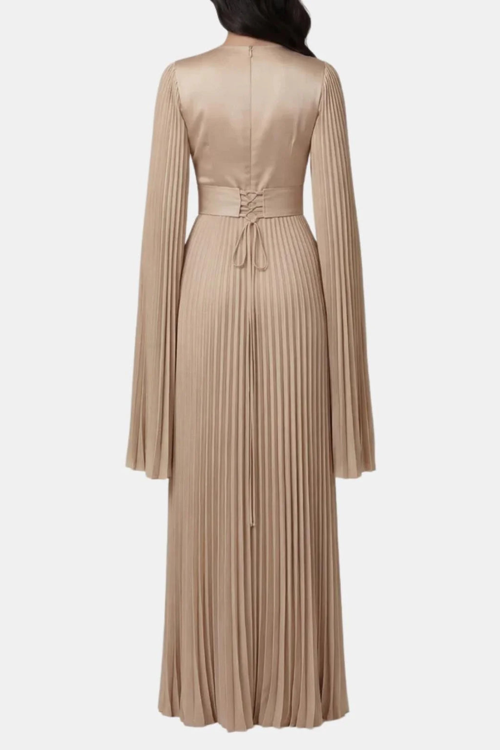 Zuzan | Women’s Draped Long Sleeve High Neck Pleated Maxi Dress