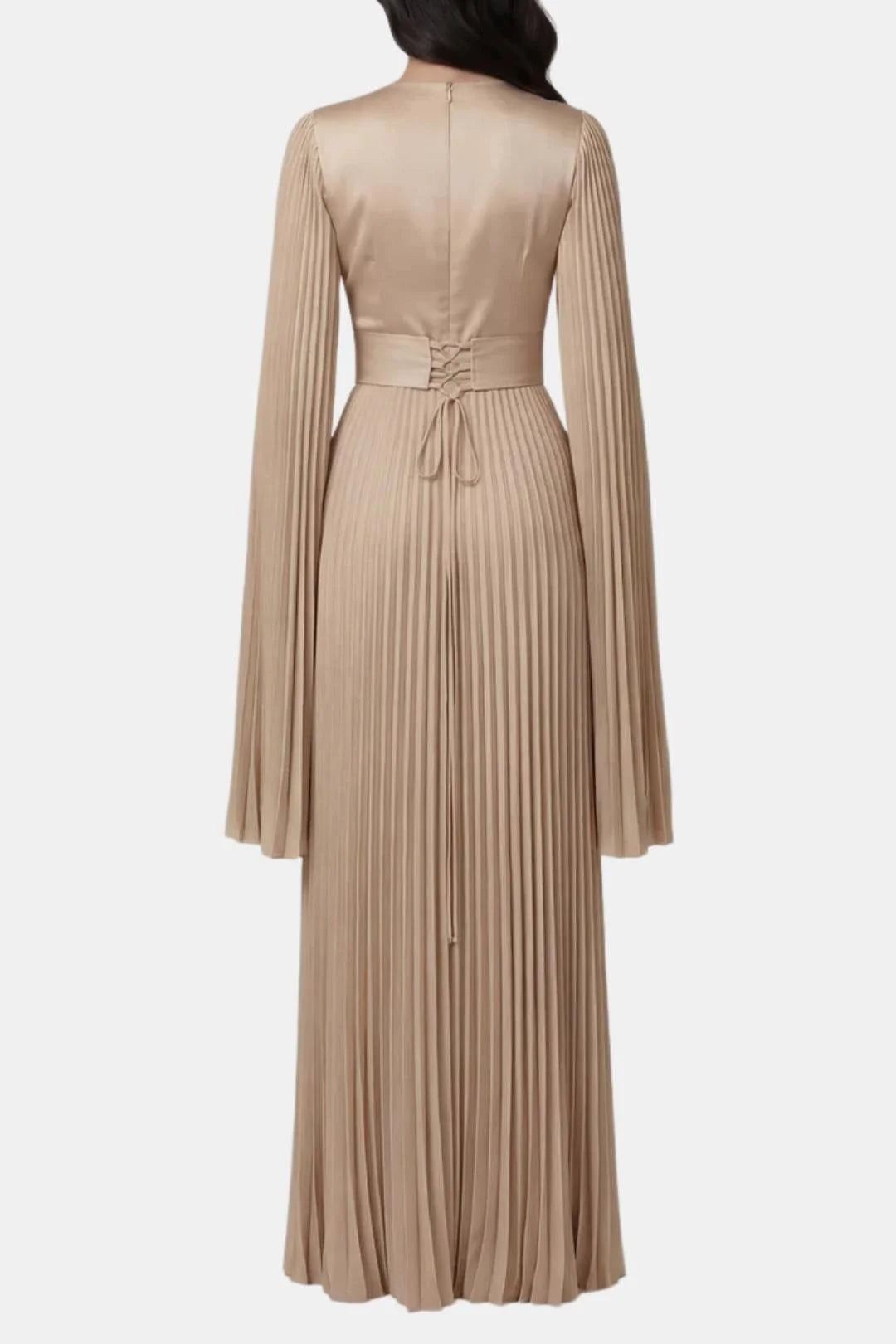 Zuzan | Women’s Draped Long Sleeve High Neck Pleated Maxi Dress