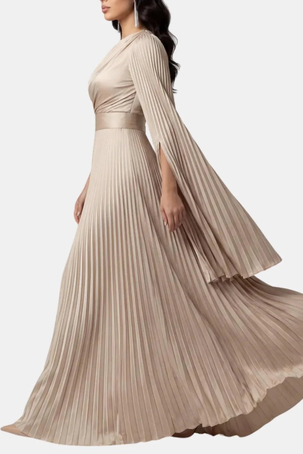 Zuzan | Women’s Draped Long Sleeve High Neck Pleated Maxi Dress