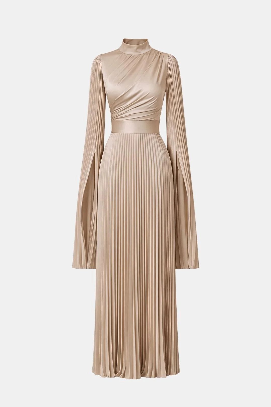 Zuzan | Women’s Draped Long Sleeve High Neck Pleated Maxi Dress